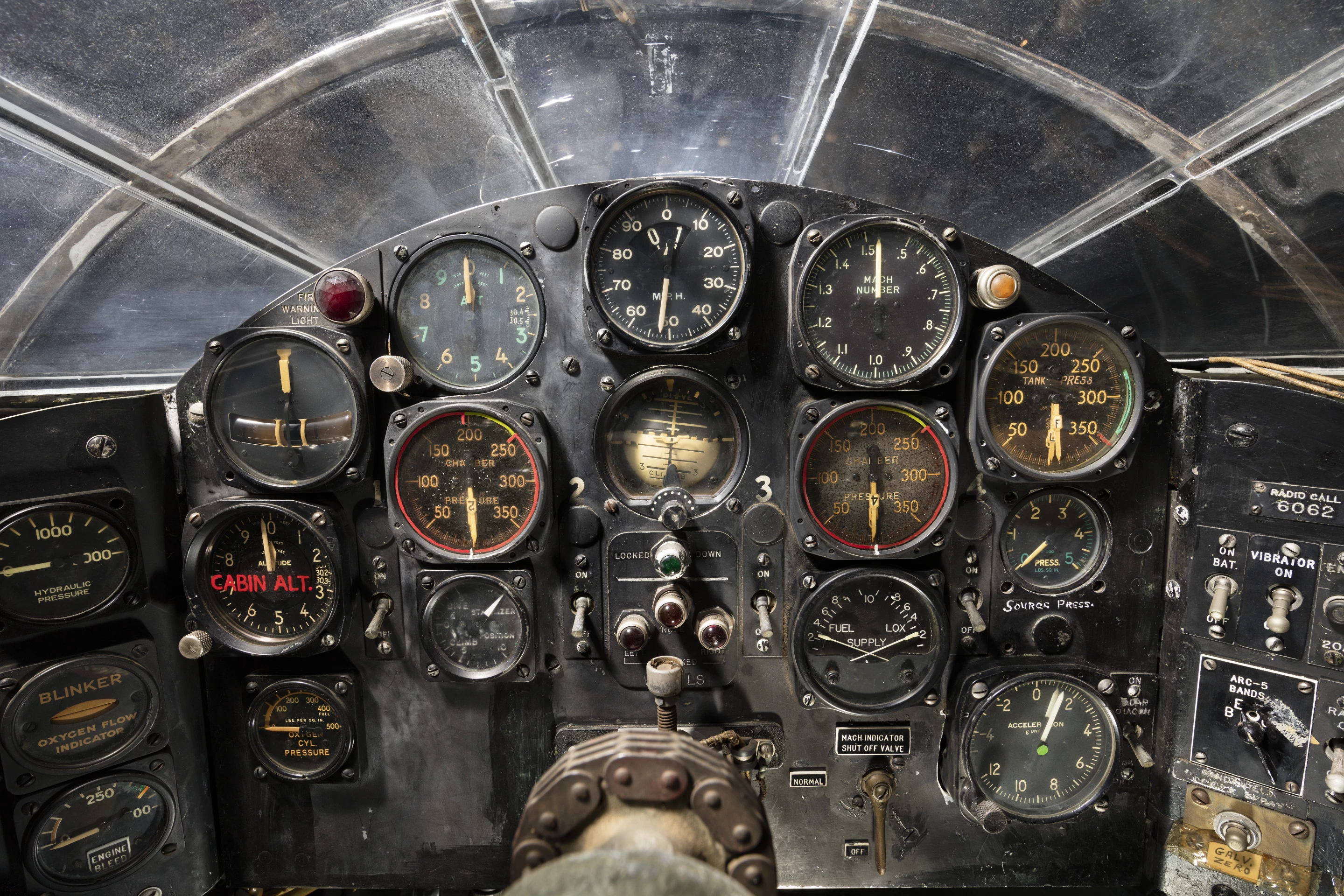 The cockpit of the amazing Bell X-1 rocket plane, in which Chuck Yeager became the first man to go supersonic in 1947