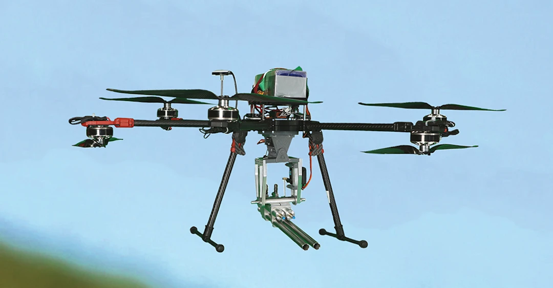 The Haevic DartDrone can fire darts on a target from 98 ft (30 m) away, and is designed for use by farmers, vets and the game animal industry