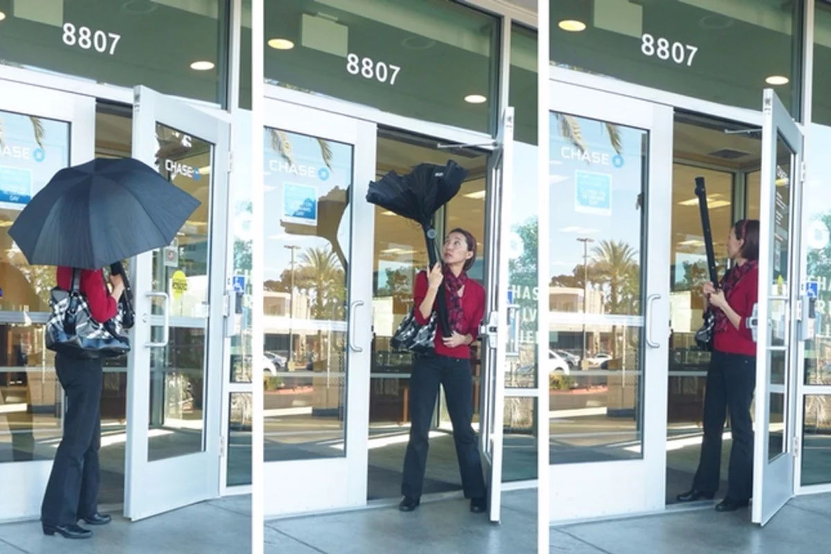 The RainBender inverts the conventional umbrella design