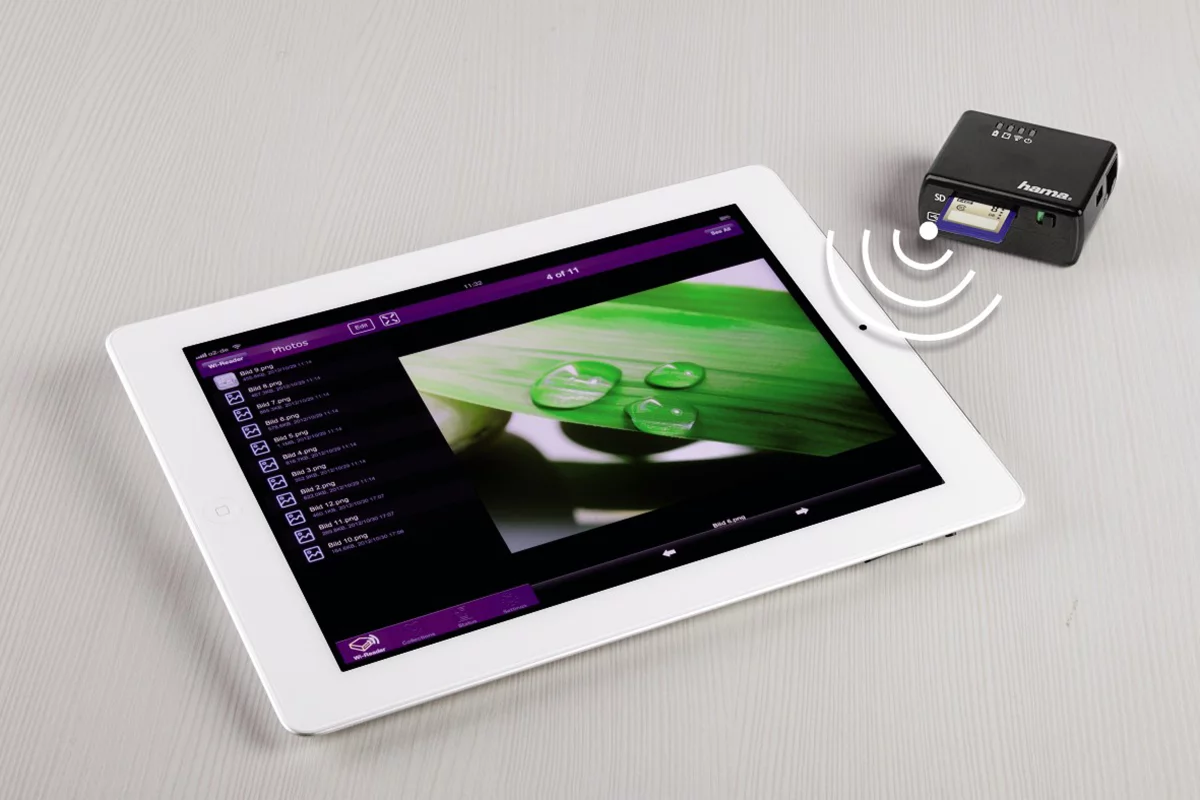The Hama Wi-Fi Data Reader for Apple Devices means files can be wirelessly accessed by an iPad or iPhone running the companion app