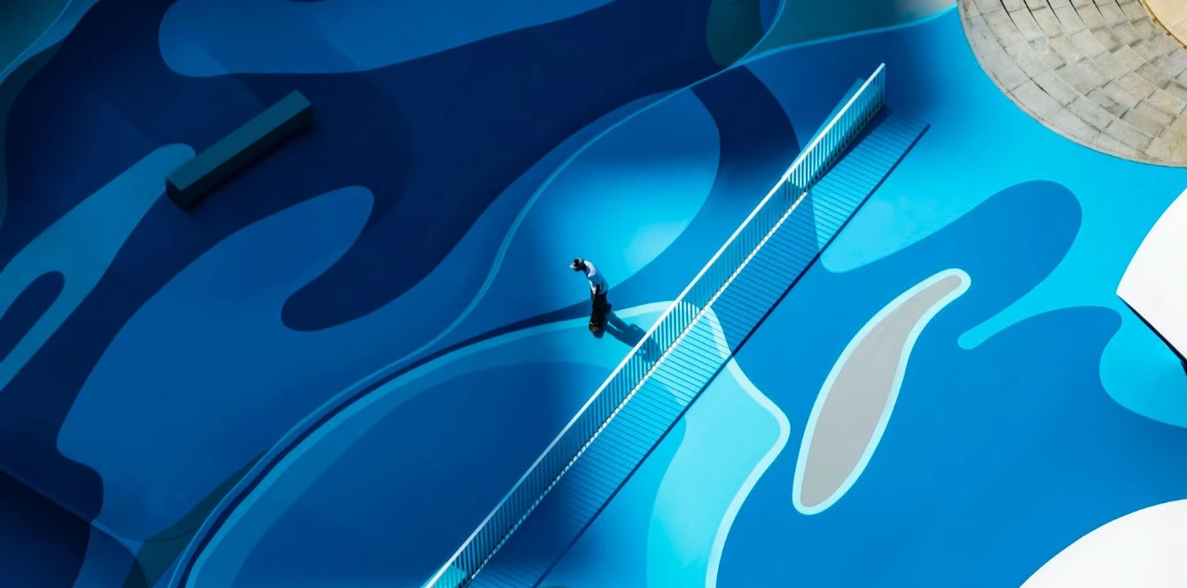 The Qingdao Mixc renovation features a dynamic skatepark sitting atop a bustling retail complex