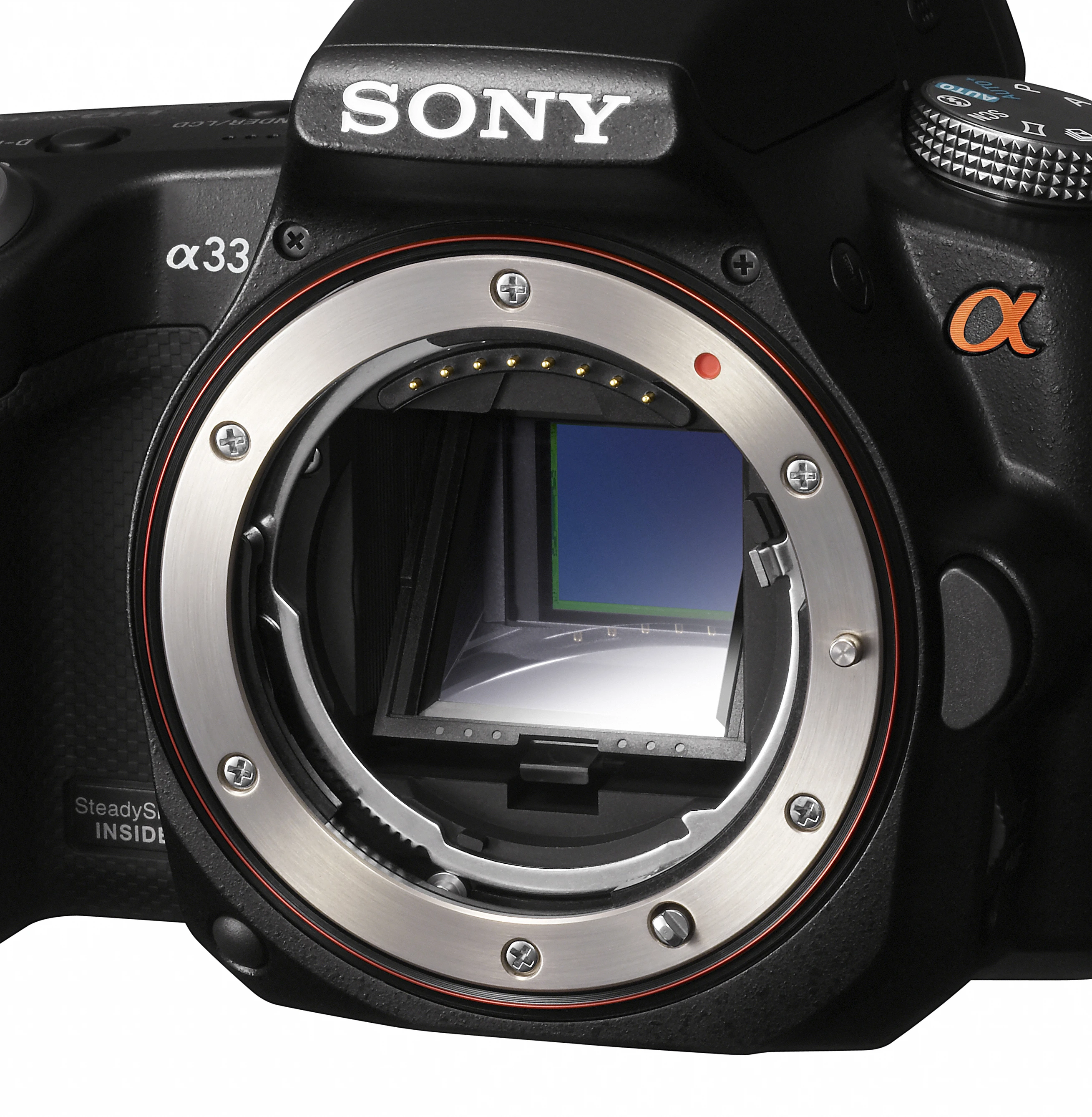Close up of the CMOS sensor and translucent mirror of the new SLT-A33