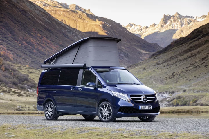 The Marco Polo is a full camper van with kitchen, folding bed and pop-up roof bed