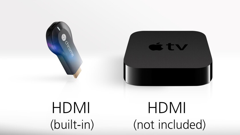 Both devices connect to your TV via HDMI, but Apple makes you buy a separate cable
