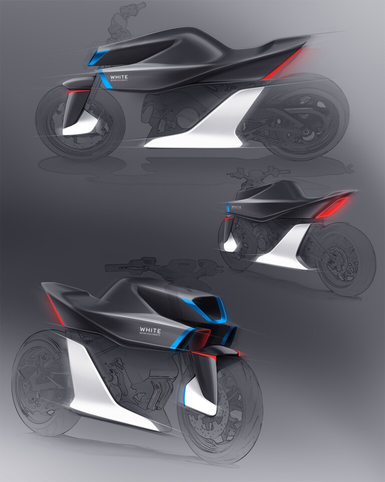 The WMC-Pininfarina collaboration has so far resulted in these slick concept sketches that allow plenty of room for air to pass through the length of the bike