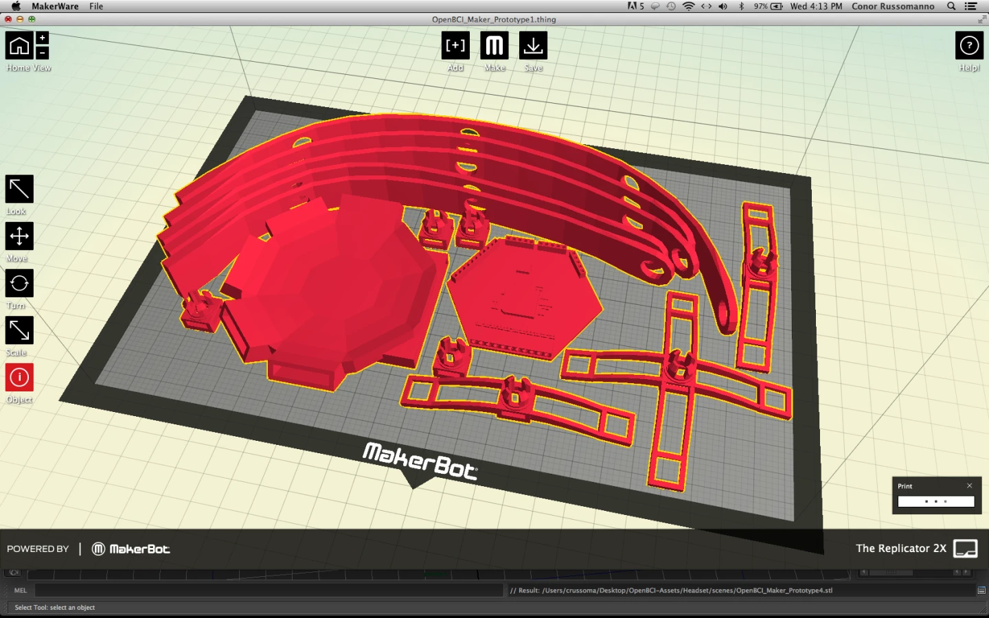 MakerBot files for the OpenBCI team's first prototype printing
