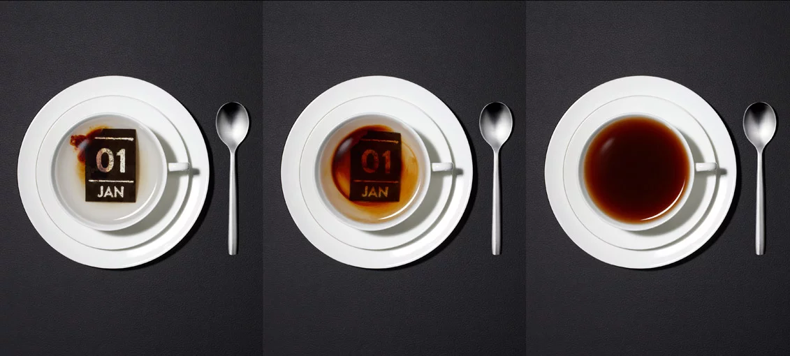 Each of the square dates on the Hälssen & Lyon tea calendar can be removed, dissolved in hot water, and drunk just like ordinary tea