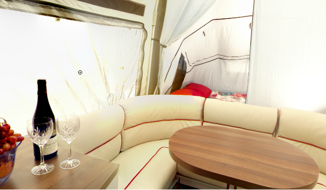 The living area inside the Opus Camper tent