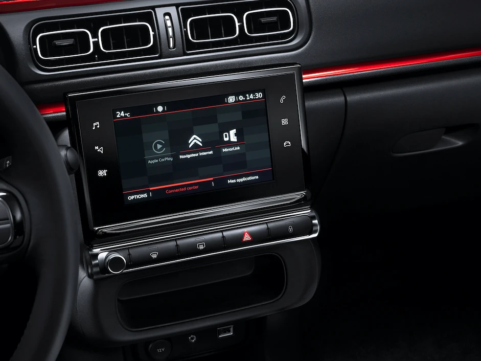 The central touchscreen controls infotainment and climate control