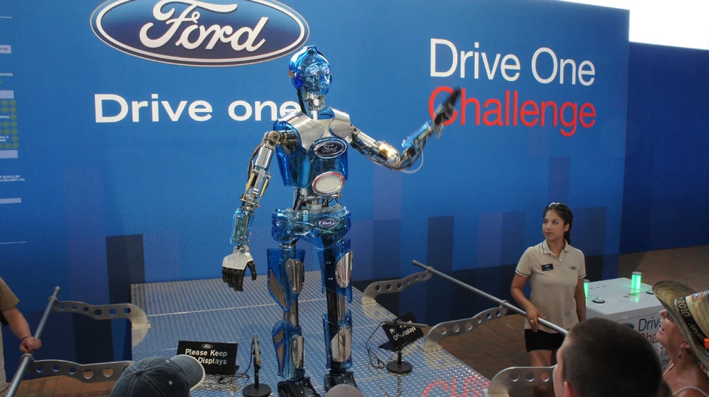 Hank the interactive 'robot' amusing fans in the Ford tent