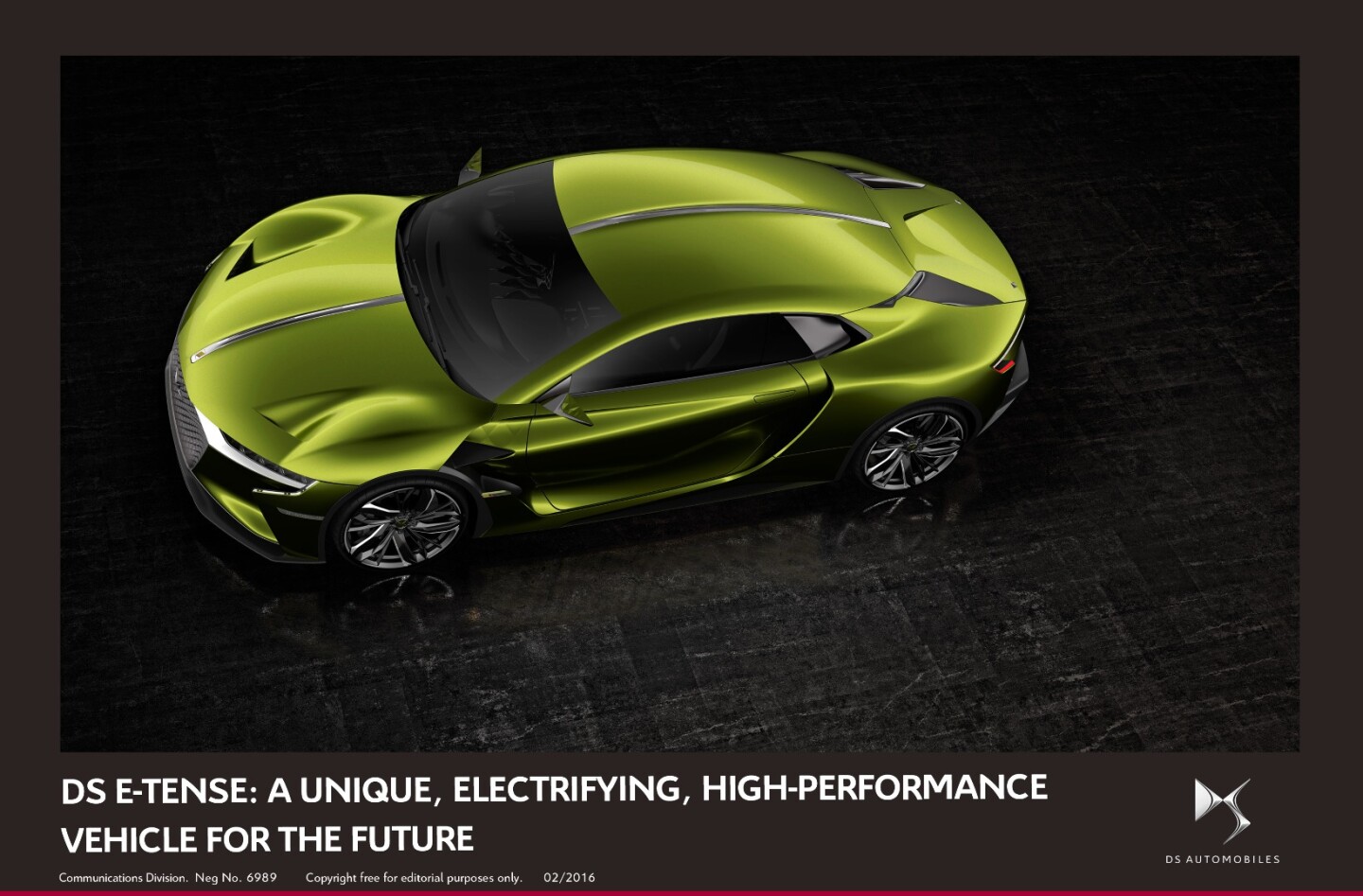 A chrome-plated spine runs the length of the hood and roof