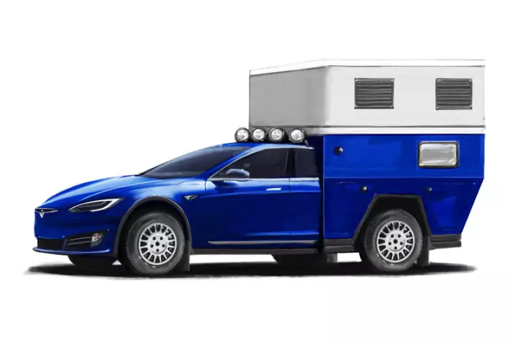 Camping in breezy, ventilated comfort on a Tesla Model S