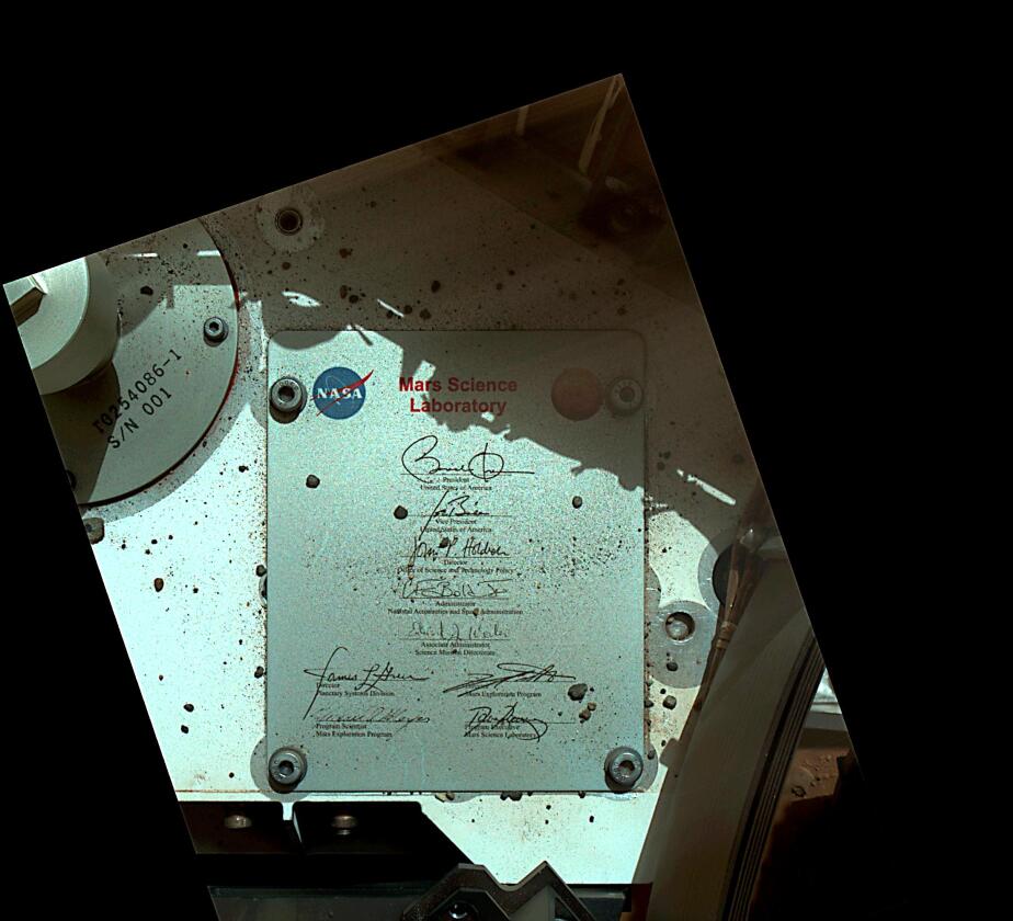 Plaque signed by President Obama mounted on Curiosity (Image: NASA/JPL-Caltech/MSSS)