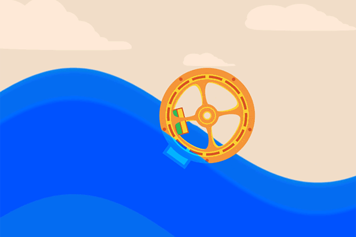 Magnets hold the inner cylinder in place, stopping it from rotating until it reaches the peak of a wave, where it can be released to create the maximum triboelectric effect