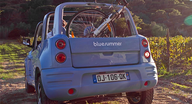 The Bluesummer's back seats fold down to carry loads