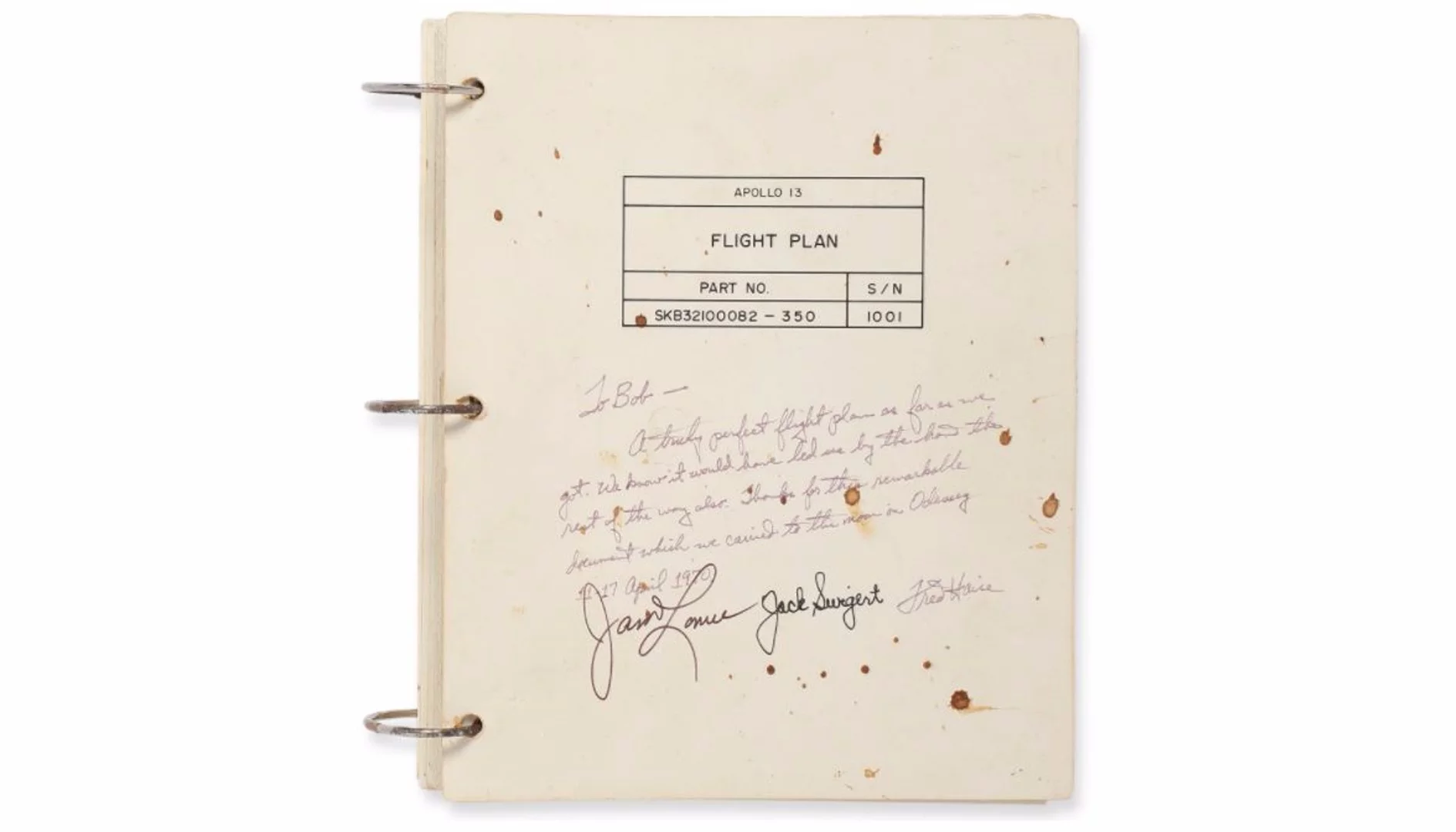 The flight plan was signed by the crew of Apollo 13