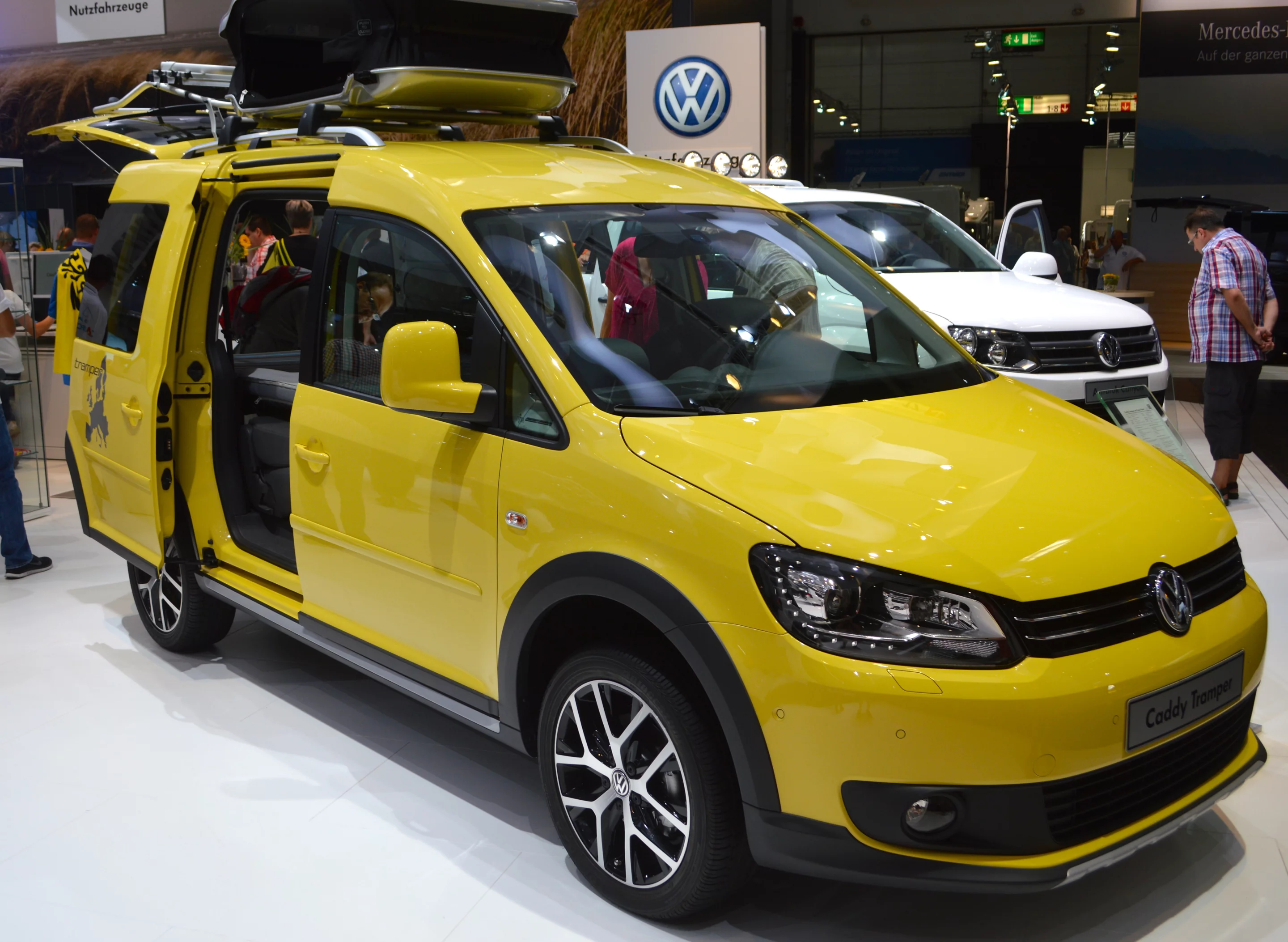 The Caddy Tramper starts at just under 21,000 euros, though the show model's extra equipment brings the price well north of that