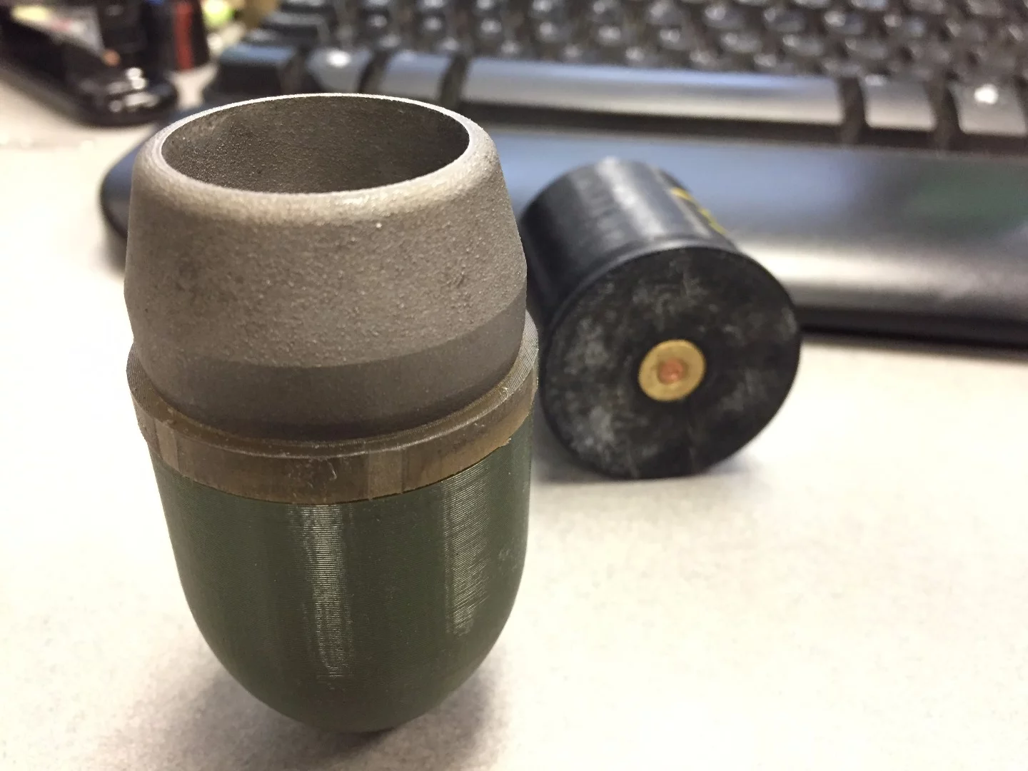 AM-printed rounds, like this one, were fired from the 3D-printed launcher at indoor ranges and outdoor facilities