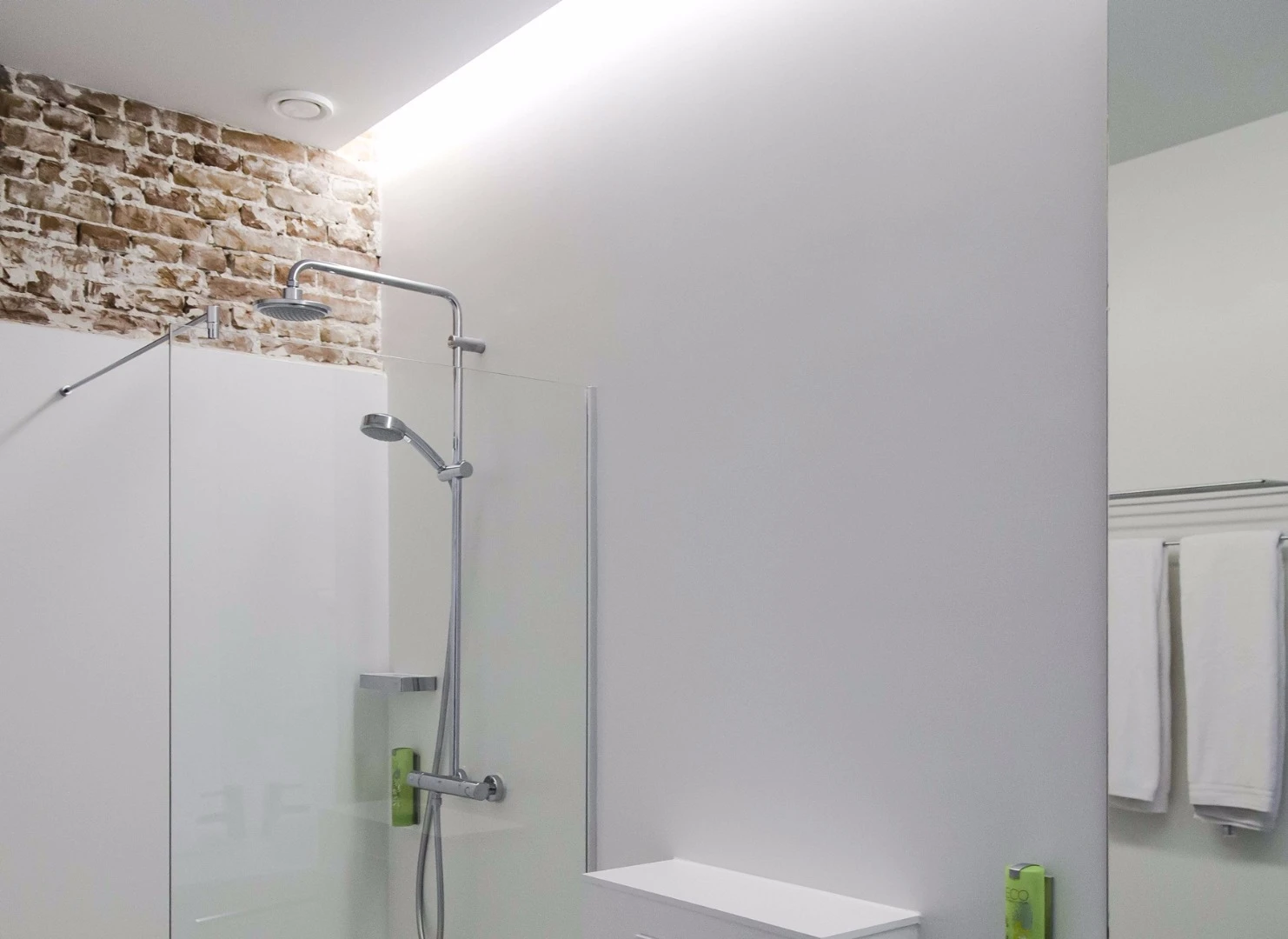 The Arcade Hotel has modern bathrooms with colored lights and rain showers
