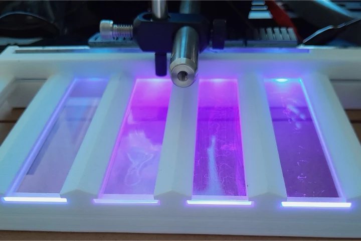 UV-emitting glass (UEG) kills biofilm-producing microorganisms by giving off UVC light