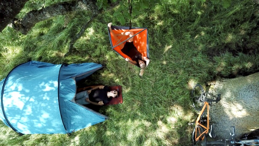 The SkyFloat hangs from a single point with the included daisy chain and carabiner
