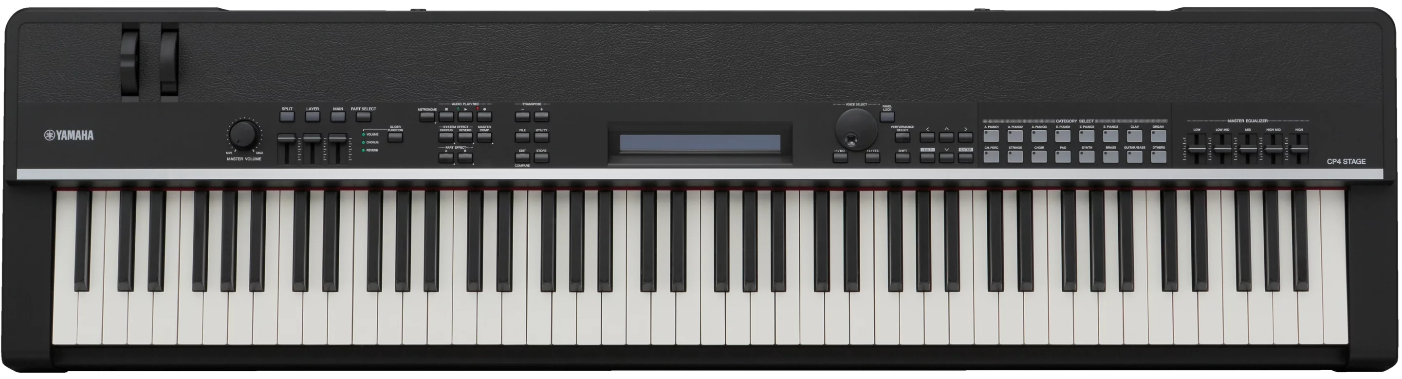 Between the keyboard and the leather-like finish of the CP4 Stage's outer shell, a user interface runs the length of the piano's 88 keys
