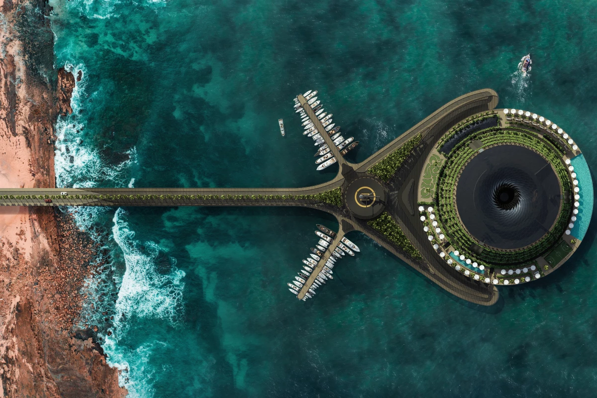 The Eco-Floating Hotel would be connected to the shore with a pier