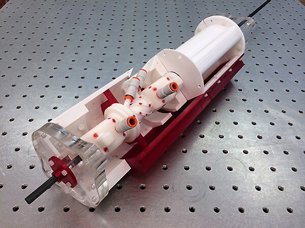 Cut-away view of the robotic platform reveals how much of the device can be made by 3D printing (Photo: Laboratory for the Design and Control of Energetic Systems / Vanderbilt)