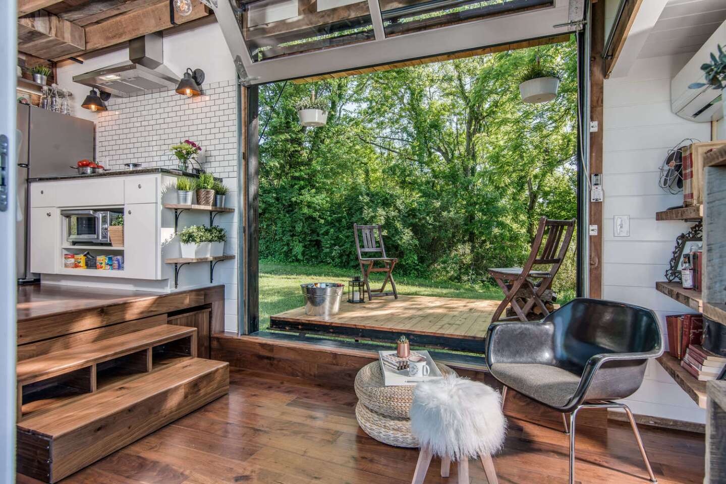 The garage style doors open up the home to the outside
