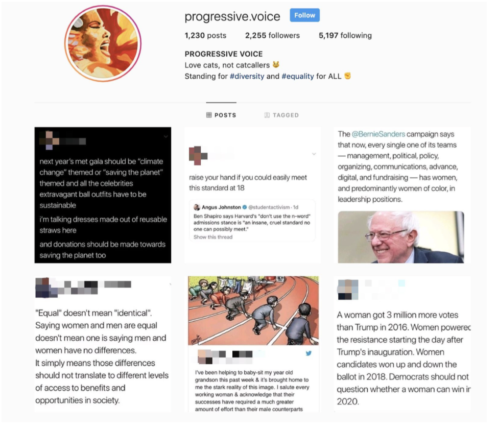 One of the interesting newer strategies noted in the report is the use of Twitter screenshots sent through Instagram. The progressive.voice account has now been removed due to links with Russian cyber groups.