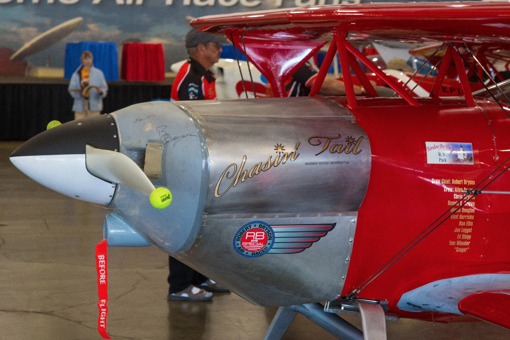Chasin' Tail, a Pitts S1S, in the Biplane class pit garage