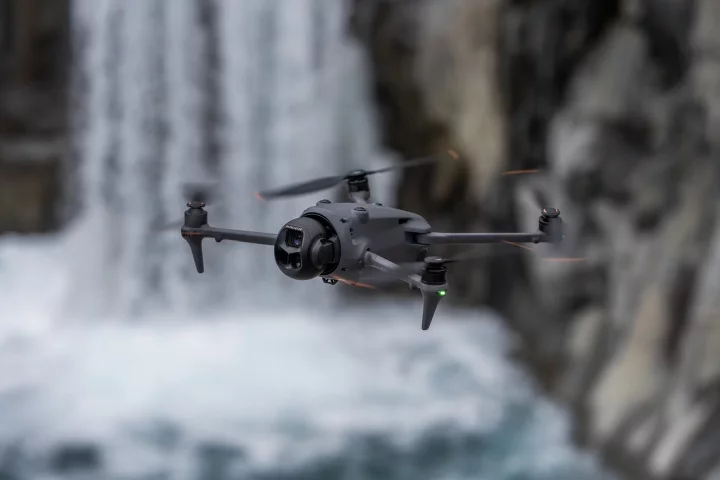 The Mavic 4 Pro camera drone boasts a triple camera array mounted to a 360-degree gimbal to "reimagine aerial storytelling with fluid, gravity-defying movements"