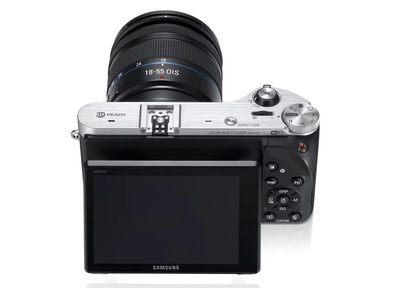 On the rear of the Samsung NX300 there's a 3.3 inch AMOLED touchscreen