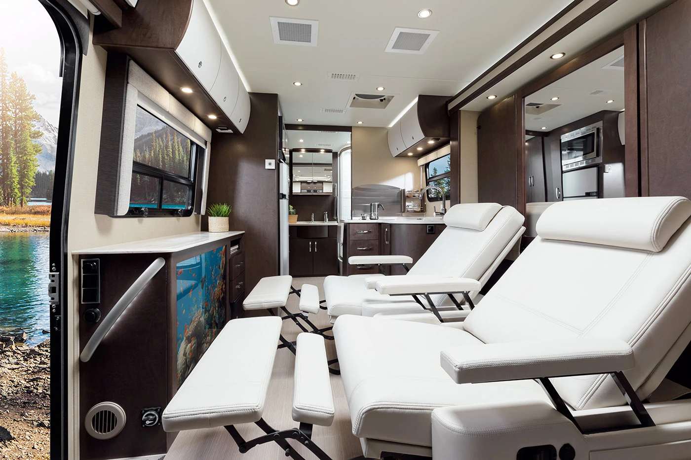 With pop-up armrests and power footrests, the recliners offer a comfy way to watch TV and relax