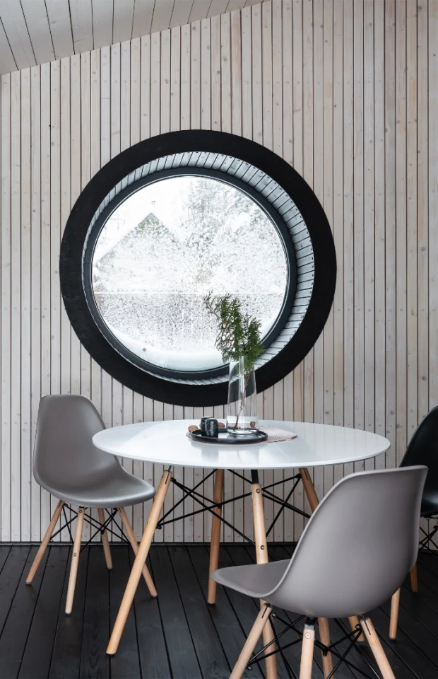The Flexse prototype tiny cabin is currently built as a Scandinavian grill house
