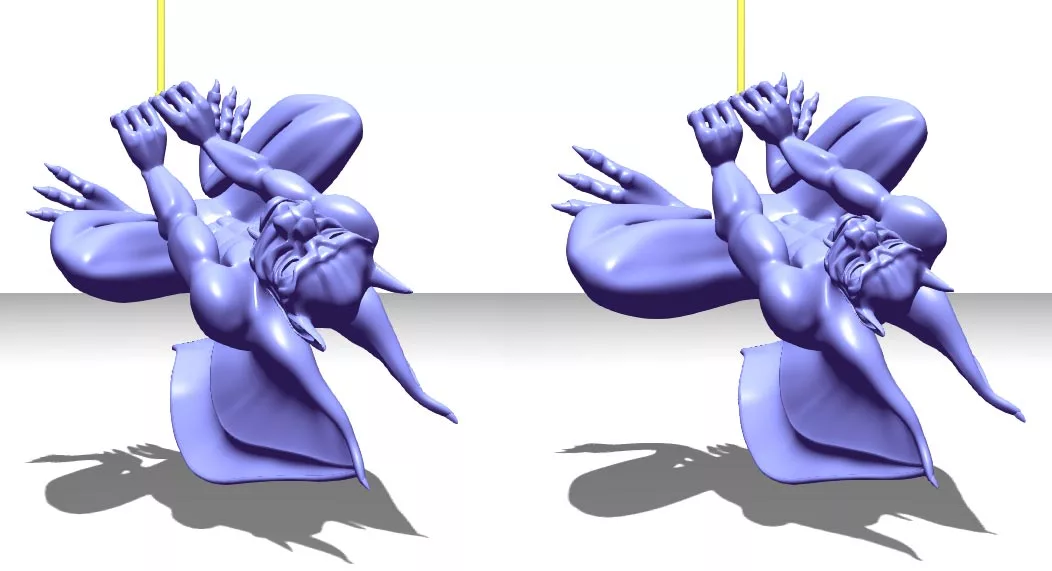 On the left, the original gargoyle figure, with an optimized version on the right
