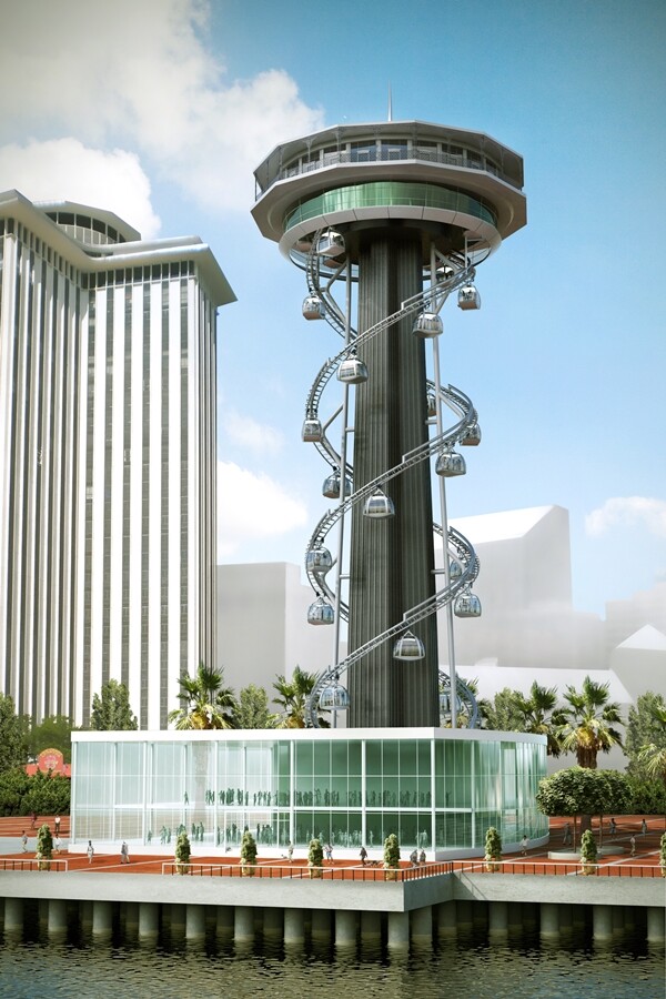 Tricentennial Tower has a double helix gondola ride wrapped around its exterior