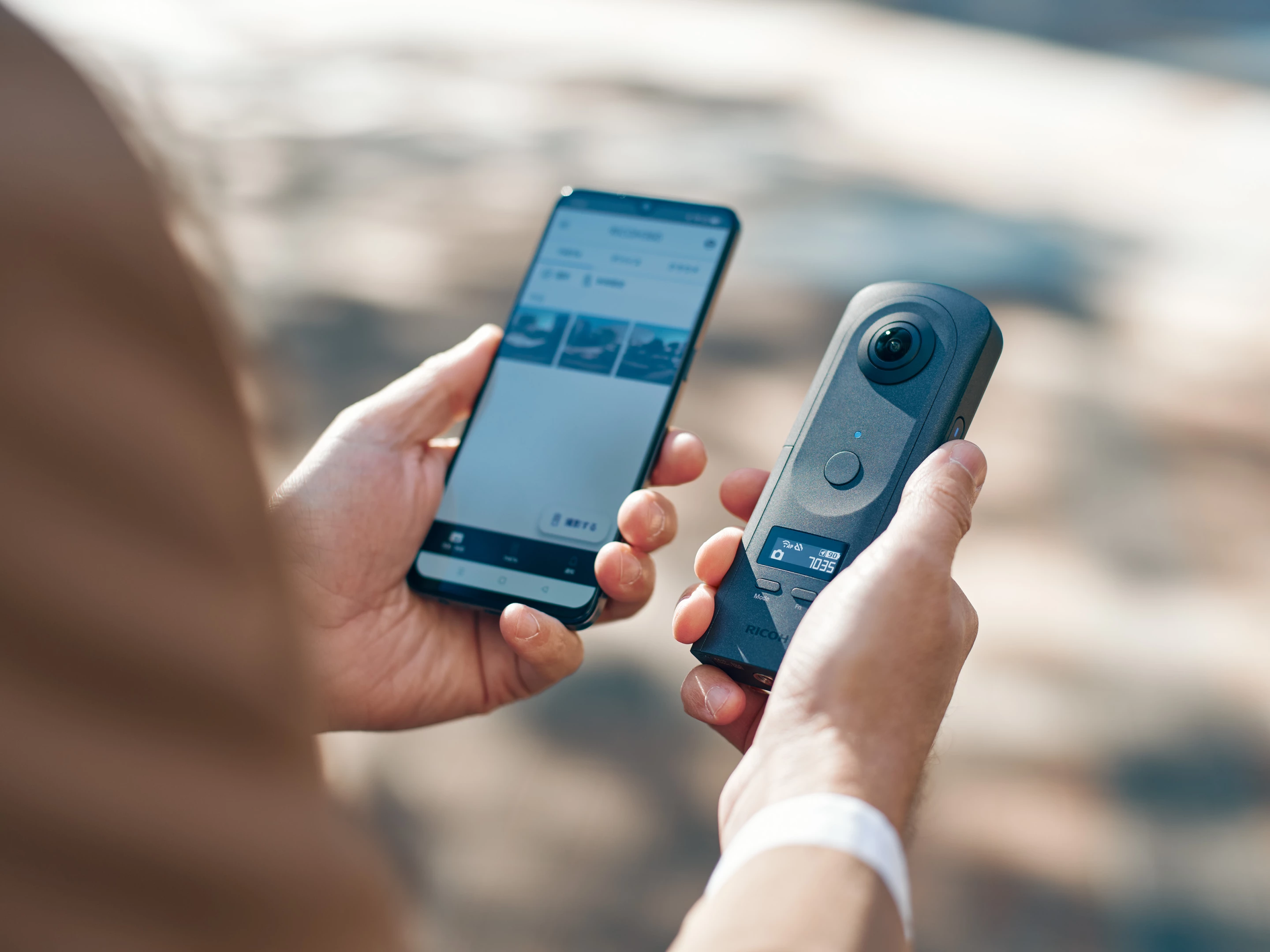 The Theta A1 works with a mobile app