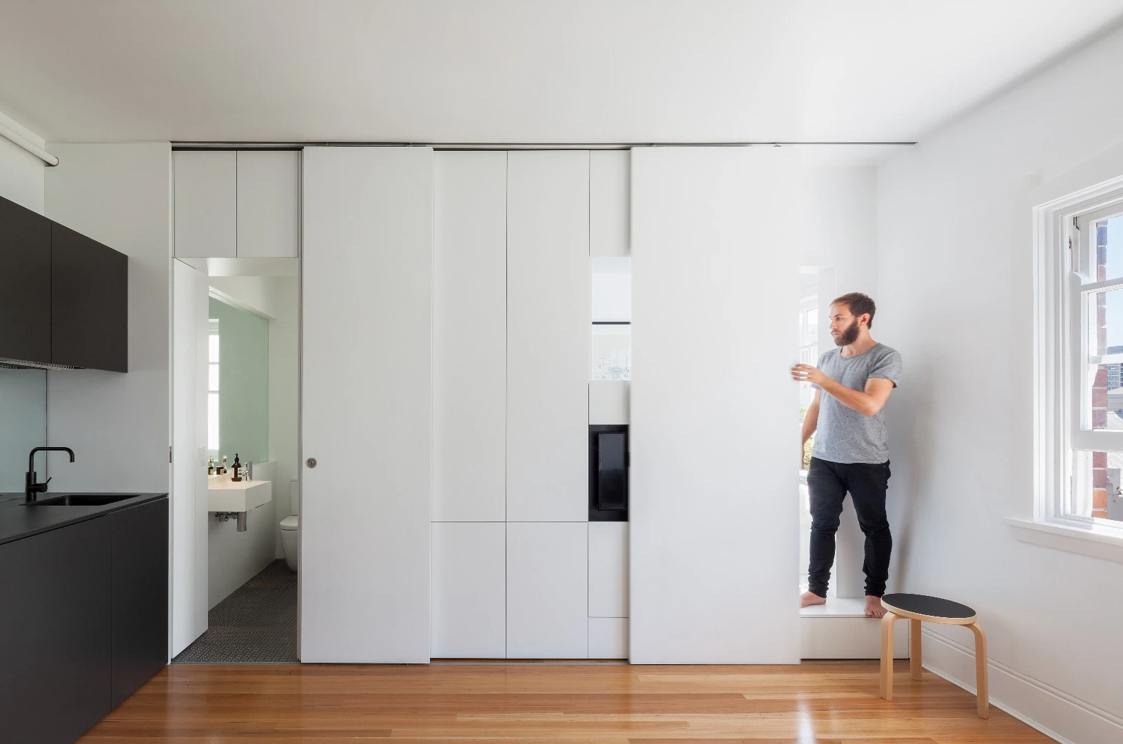 The "public" zone was created to include all aspects of everyday living, including kitchen, study, storage and enough room for entertaining or relaxing