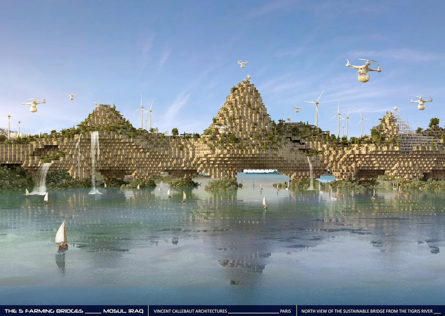 Callebaut envisions rebuilding five major bridges destroyed during the fighting and installing farms and new homes atop, to help feed and house the city's beleaguered residents