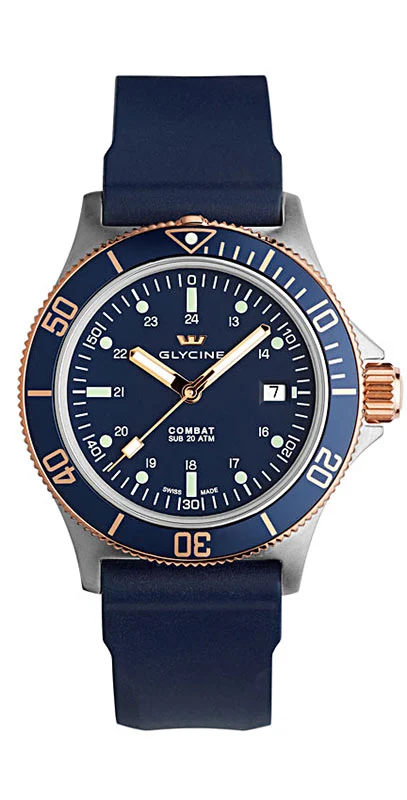 Glycine Combat Golden Eye - 42 mm diameter. Rose gold and steel