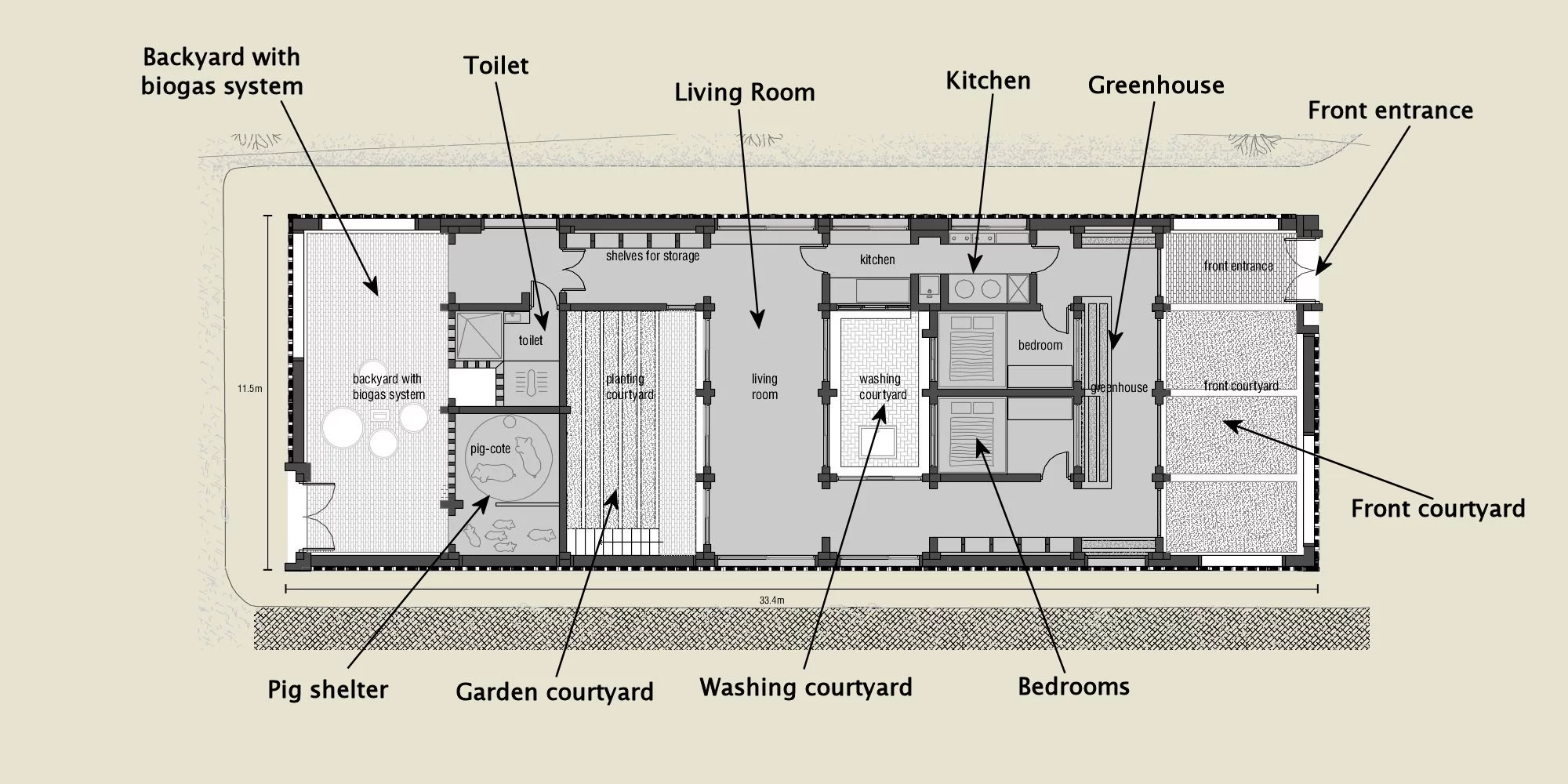 View into the project house through a transparent roof showing the layout and flow of the living spaces (Image: John Lin)
