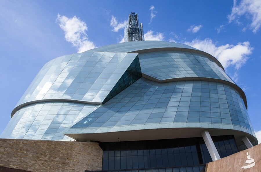 The glass cloud wraps around the Canadian Museum for Human Rights