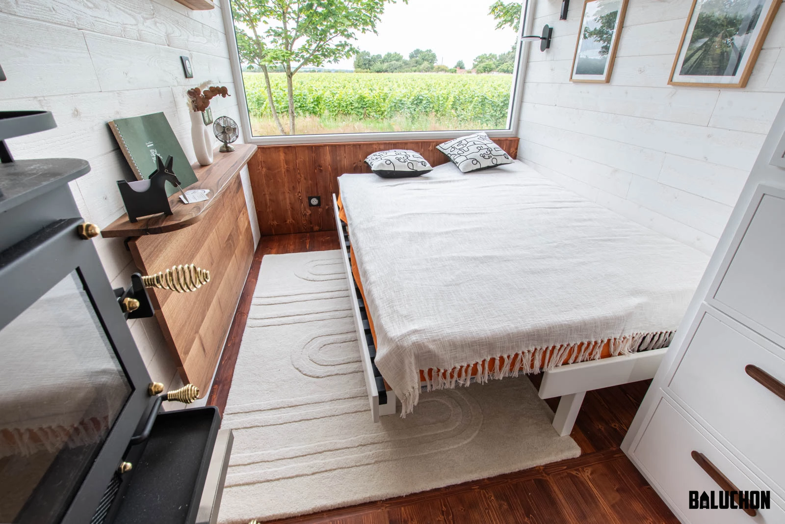 The Moulinsart's living room/bedroom shown with the sofa bed in the sleeping position