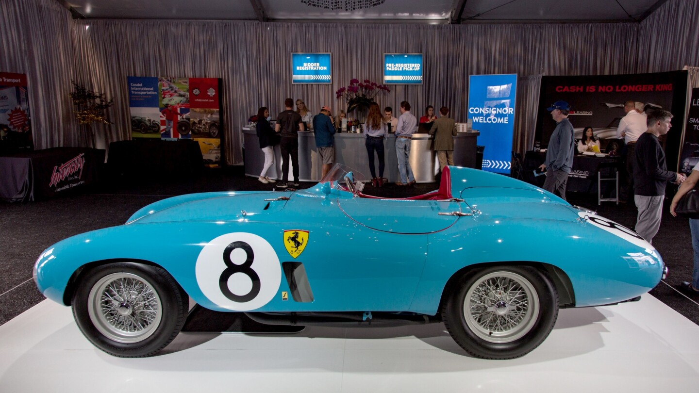 2018 Monterey Car Week Auction Report | A rare Ferrari Series II 500 Mondial that was campaigned in 1955 by Scuderia Ferrari. The car's illustrious competition record includes class wins at Caracas and Sebring, and it was raced in period by Munaron, Schell, Castellotti, and Rubirosa. | Sold for: $5,005,000 | Estimate: from $5,500,000 to $7,500,000 | Auction: Gooding & Co | Lot 022 | Official Description