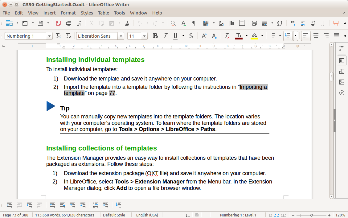 A screenshot of LibreOffice's word processor, Writer