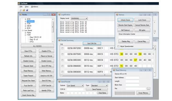 The specially developed CarShark CAN sniffer sofftware
