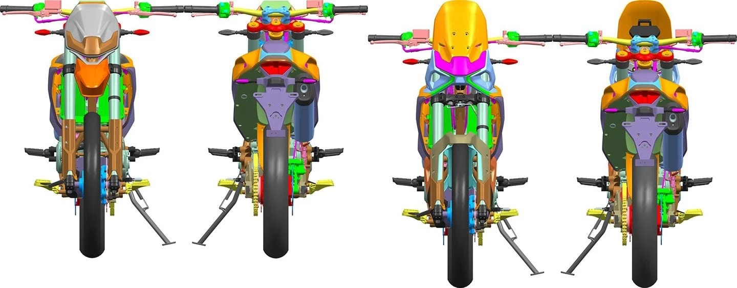One of the two bikes looks like a proper adventure motorcycle, while the other looks to be an enduro-styled model