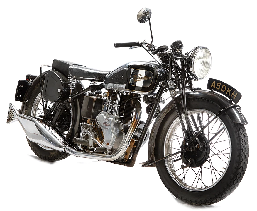 The Velocette 499cc MSS was, in essence, a sports tourer that was introduced in the mid-1930s as the third in Velocette’s range of OHV high-cam, short pushrod singles. The 495cc long-stroke motor was fitted into a heavyweight frame developed from the racing machines, with a rigid rear end and Webb-type girder forks. It was easy to start, tractable and a good-natured, if heavy all-rounder capable of cruising at 70mph with shorts bursts over 80. Although Velocette was never a mass manufacturer, the MSS stayed in production from 1935 until 1968. This rare 1940 model is in immaculate original condition. Estimate: NZD$13,000 to $18,000 (US$8250 - $11,500)