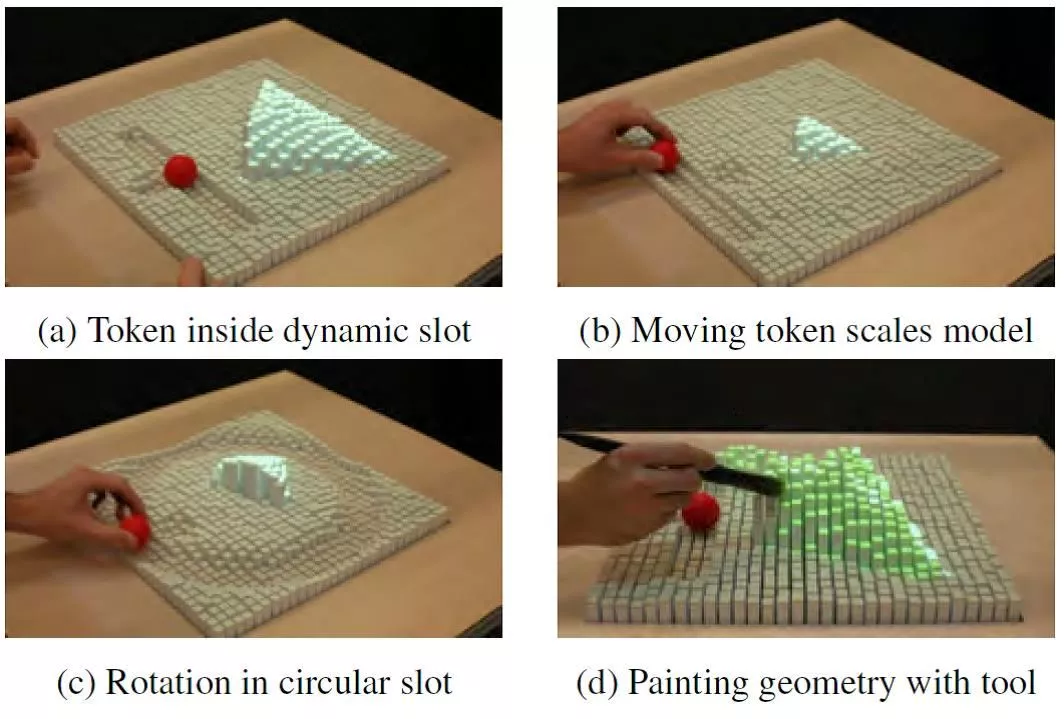 Four ways in which a 2.5D image made up of the inFORM 3D pins can be manipulated (Photo: MIT)